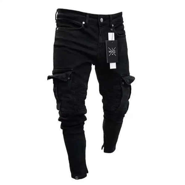Slim Biker Men Ripped Long Denim Trousers Skinny Jeans